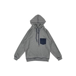 Designed blue elbow patch sweatshirt Customized gray hooded drawstring men's sweatshirt Blue bag design on the chest Fashionable sweatshirt style design Z669 Designed blue elbow patch sweatshirt Customized gray hooded drawstring men's sweatshirt Blue bag design on the chest Fashionable sweatshirt style design Z669